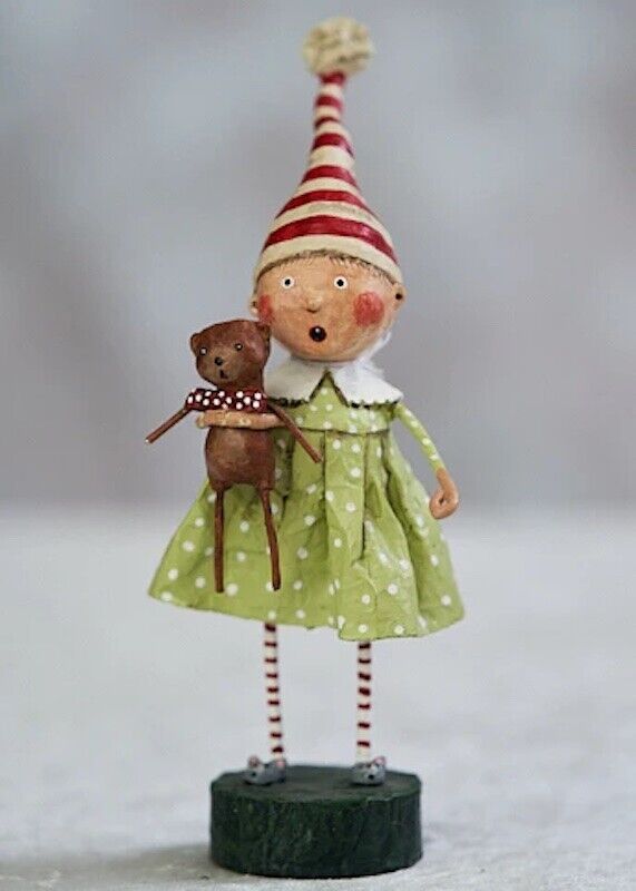 Folk Art Christmas Girl Discovering Santa Figurine Lori Mitchell 22904 - The Primitive Pineapple Collection