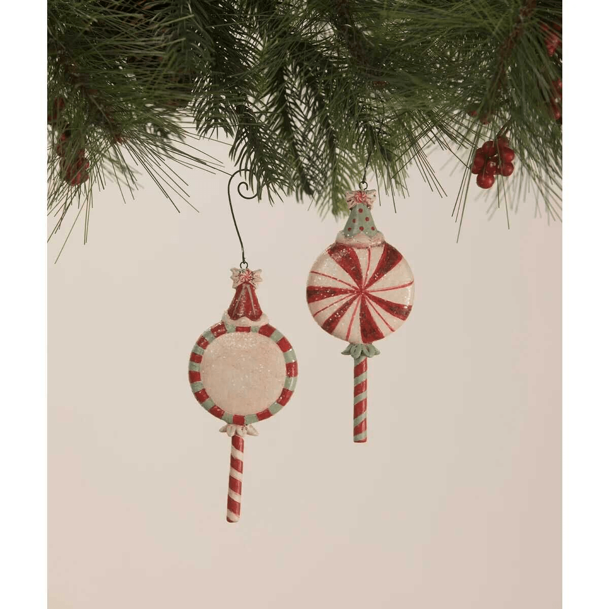Bethany Lowe Christmas Merrymint Lollipop Ornaments Set 2 pc JP1045 - The Primitive Pineapple Collection