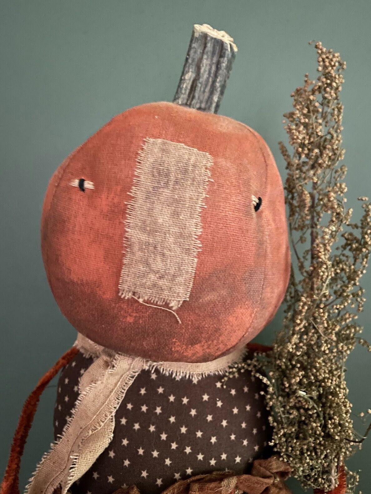 Primitive Folk Art Halloween 17&quot; Orange Clara Pumpkin Girl on stand Sweet Annie - The Primitive Pineapple Collection