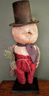 Primitive Folk Art Christmas Farmhouse Freddy Snowman on Stand 17"Top Hat - The Primitive Pineapple Collection