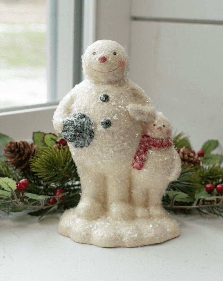Primitive Ragon Christmas 7.5" Snowman w/Child Top Hat Figurine Collectable - The Primitive Pineapple Collection