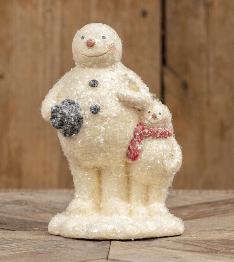 Primitive Ragon Christmas 7.5&quot; Snowman w/Child Top Hat Figurine Collectable - The Primitive Pineapple Collection