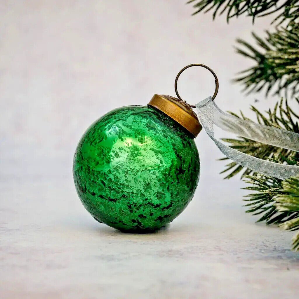 Christmas Handmade 2&quot; Medium Antique Foil Glass Christmas Ball Bauble - The Primitive Pineapple Collection