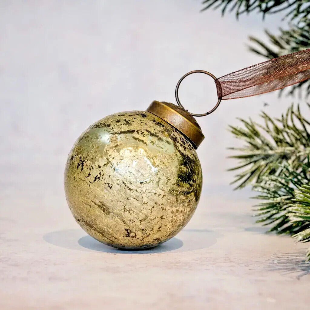 Christmas Handmade 2&quot; Medium Antique Foil Glass Christmas Ball Bauble - The Primitive Pineapple Collection