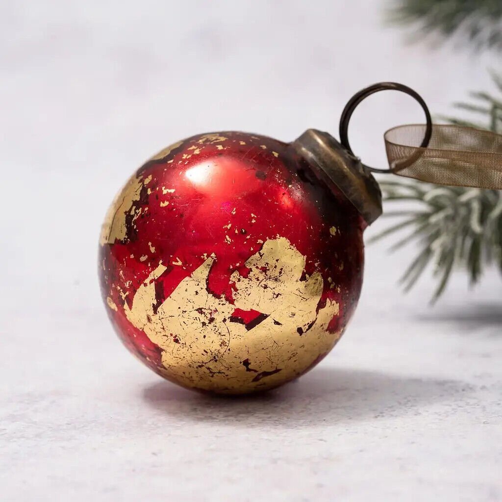 Christmas Handmade 2" Medium Foil Glass Christmas Ball Bauble Collectable - The Primitive Pineapple Collection
