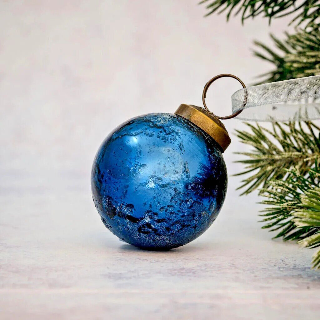 Christmas Handmade 2&quot; Medium Antique Foil Glass Christmas Ball Bauble - The Primitive Pineapple Collection