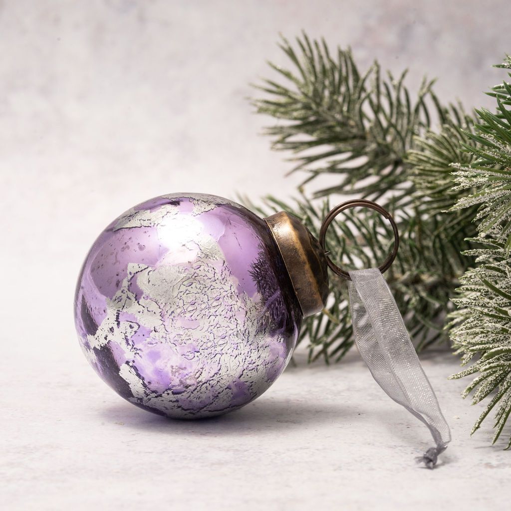 Christmas Handmade 2&quot; Medium Foil Glass Christmas Ball Bauble Collectable - The Primitive Pineapple Collection