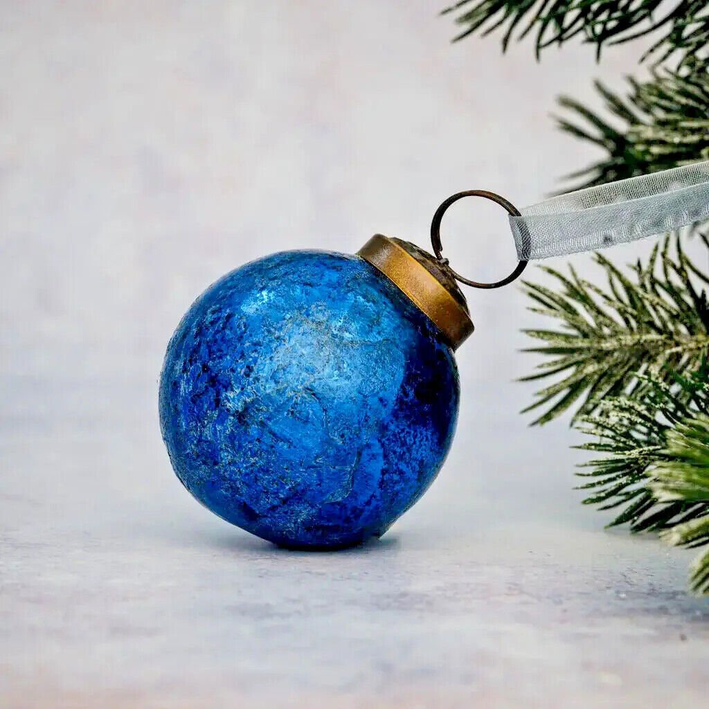 Christmas Handmade 2&quot; Medium Antique Foil Glass Christmas Ball Bauble - The Primitive Pineapple Collection