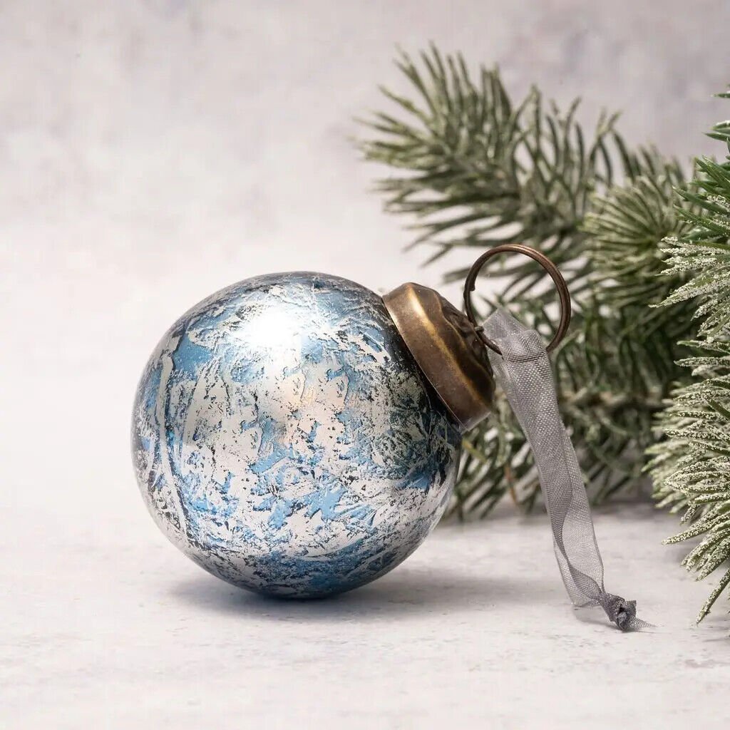 Christmas Handmade 2&quot; Medium Foil Glass Christmas Ball Bauble Collectable - The Primitive Pineapple Collection