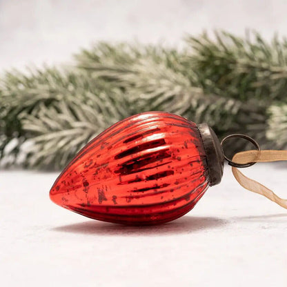 Christmas Handmade 2&quot; Medium Ribbed Glass Pinecone Christmas Bauble Ornaments - The Primitive Pineapple Collection