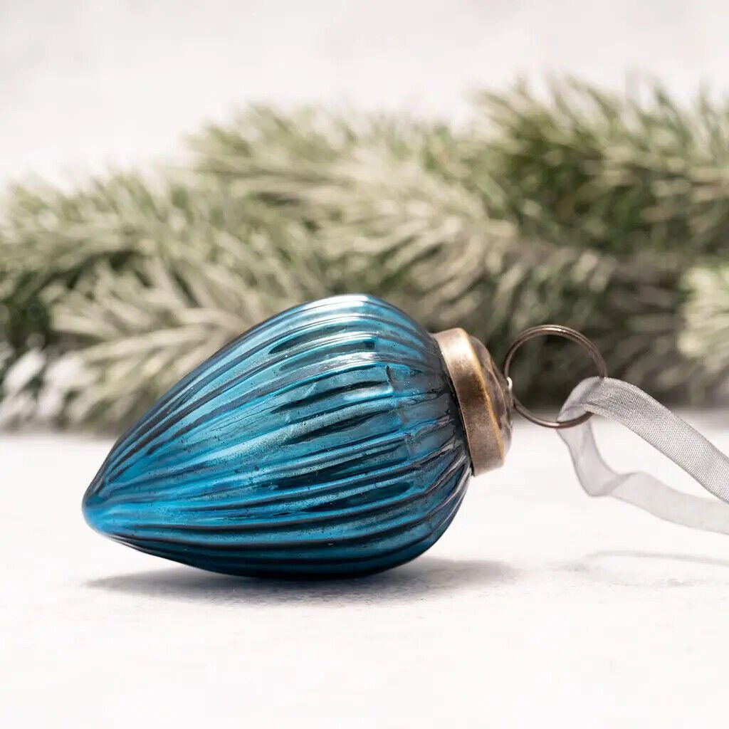 Christmas Handmade 2&quot; Medium Ribbed Glass Pinecone Christmas Bauble Ornaments - The Primitive Pineapple Collection