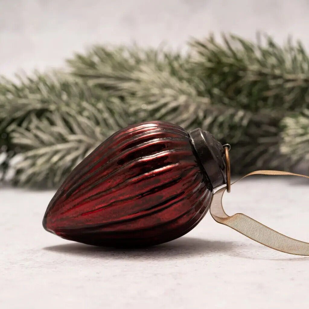 Christmas Handmade 2&quot; Medium Ribbed Glass Pinecone Christmas Bauble Ornaments - The Primitive Pineapple Collection