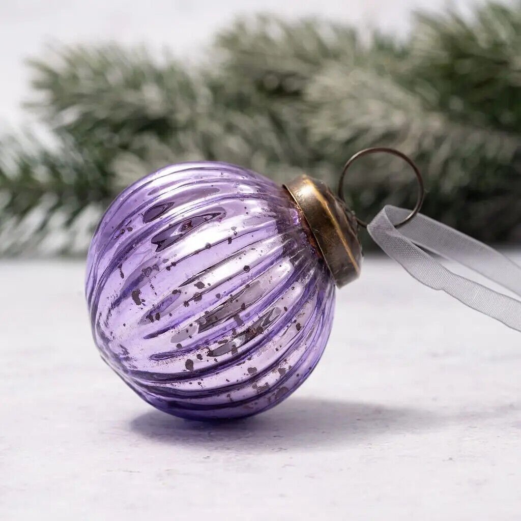 Christmas Handmade 2&quot; Medium Ribbed Glass Christmas Ball Ornaments - The Primitive Pineapple Collection