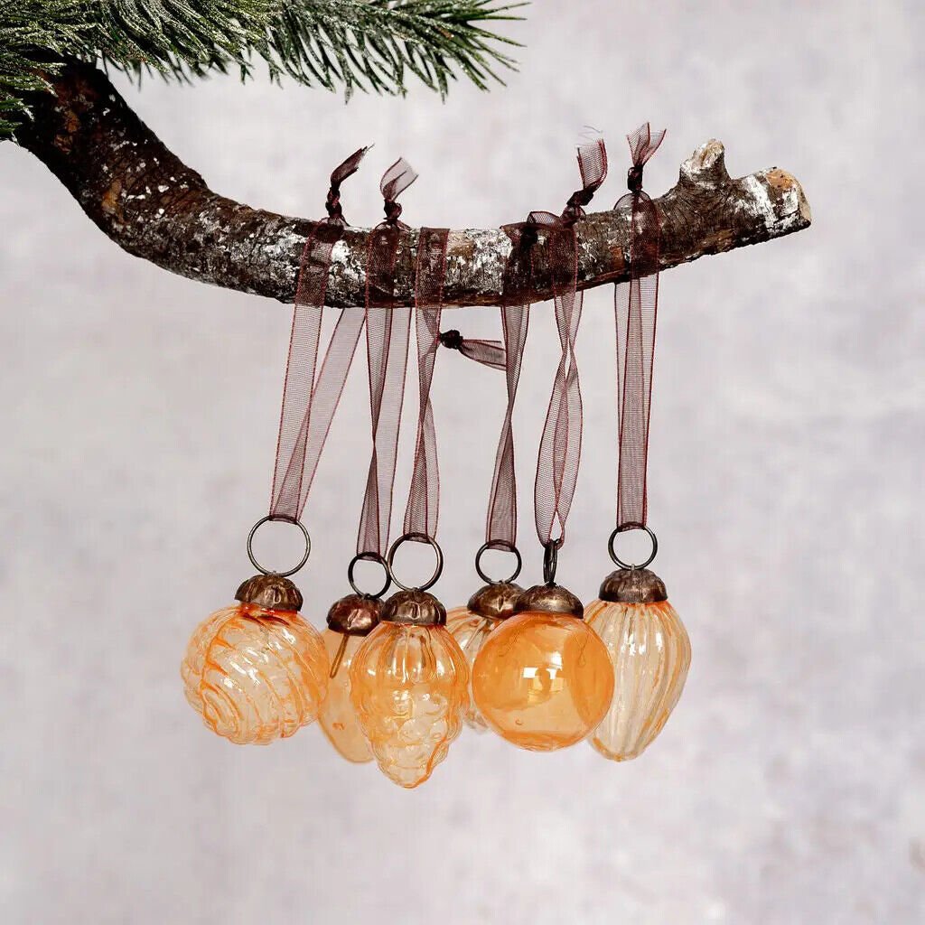 Handcrafted Christmas Handcrafted 1&quot; Mixed Design Glass Ornaments 6 pc Retro - The Primitive Pineapple Collection