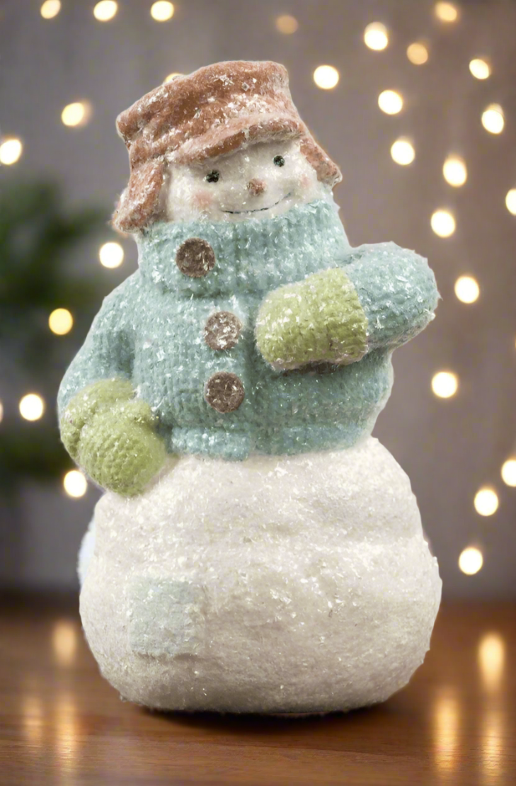 Primitive Christmas Ragon House 12.5" Cheery Snowman in Sweater Figurine Collectable - The Primitive Pineapple Collection