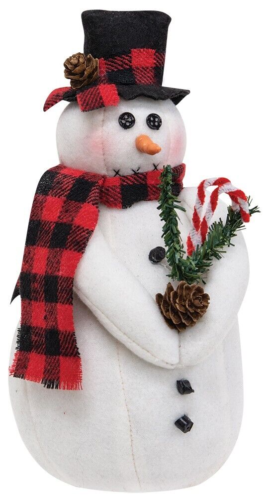 Primitive Christmas Waldo Snowman w/ Candy Cane 9&quot; Doll - The Primitive Pineapple Collection