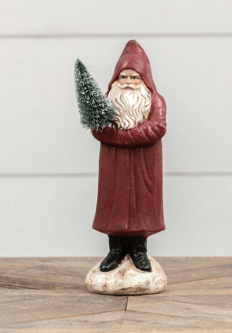 Primitive Christmas 10.25&quot; Primitive Belsnickle Red Santa Claus Bottle Brush Tree - The Primitive Pineapple Collection