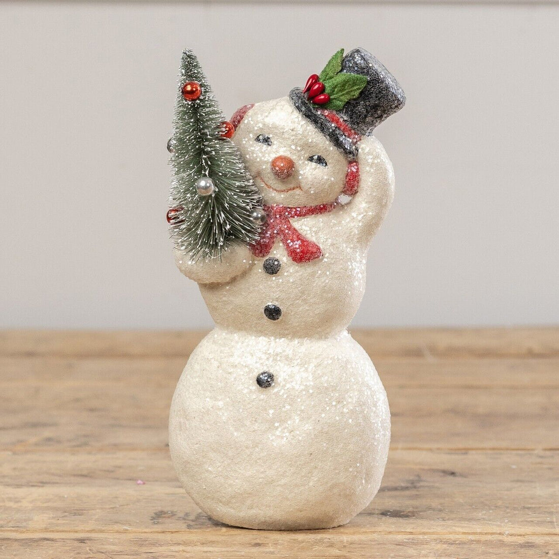 Primitive Ragon House Christmas 8.25" Red Nose Snowman w/ Bottle Brush Tree - The Primitive Pineapple Collection