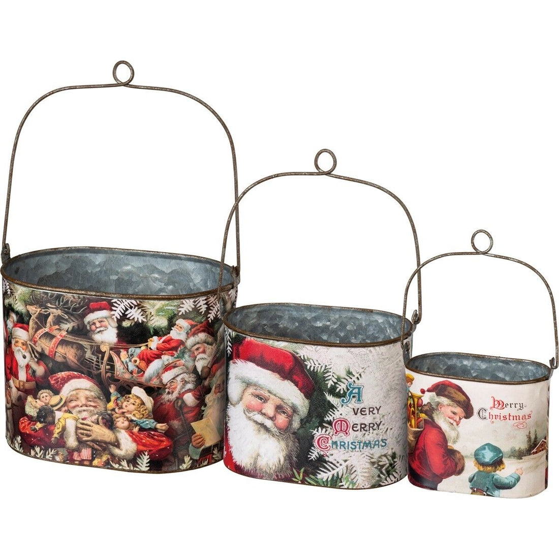 Primitive Christmas Victorian 3 pc Santa Bucket Set - Merry Christmas - The Primitive Pineapple Collection