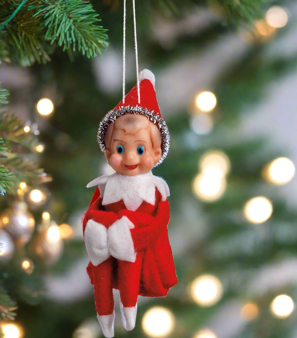 Retro Looking Hanging Christmas Elf Ornament 5.25" - The Primitive Pineapple Collection