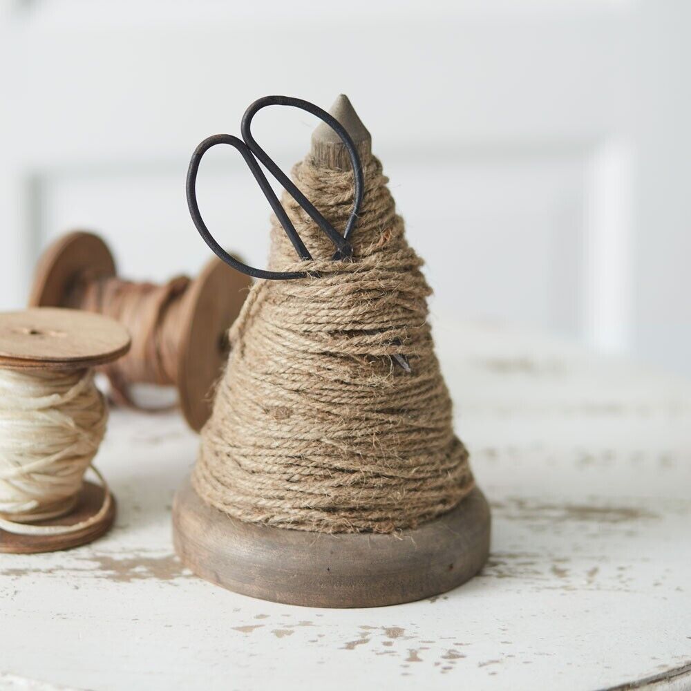 Primitive Reproduction Wood Spindle w/ Twine Scissors Farmhouse Country - The Primitive Pineapple Collection