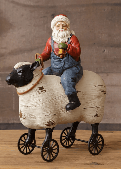 Primitive Farmhouse Christmas Santa riding Sheep Figurine - The Primitive Pineapple Collection