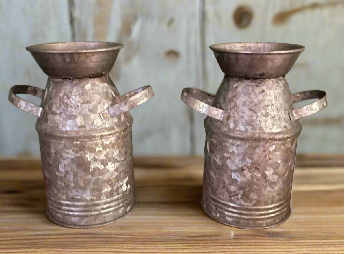 Primitive Farmhouse 4&quot; Galvanized Milk Can Salt &amp; Pepper Country Decor - The Primitive Pineapple Collection