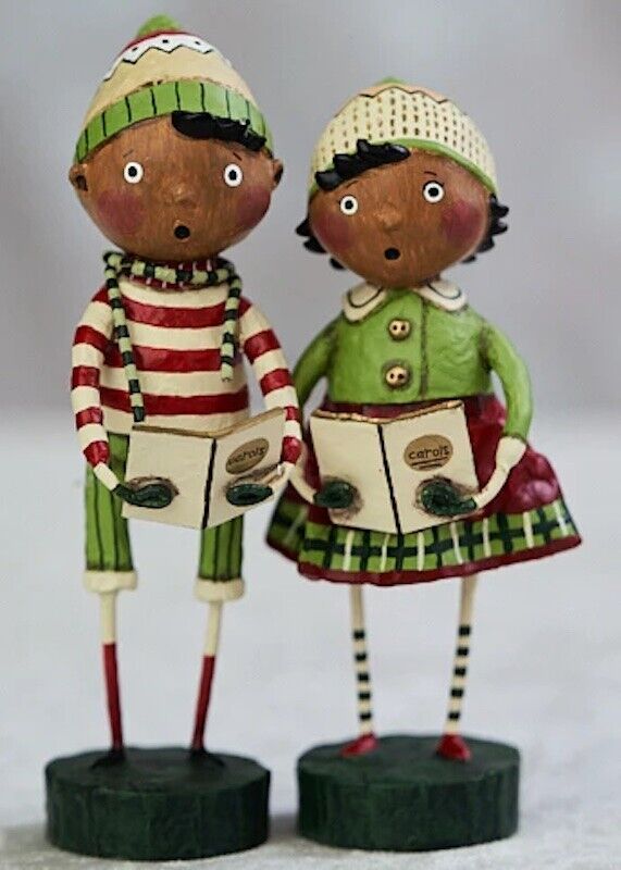 Primitive Folk Art Lori Mitchell Curbie &amp; Coco Caroling Kids 2pc 13339 - The Primitive Pineapple Collection