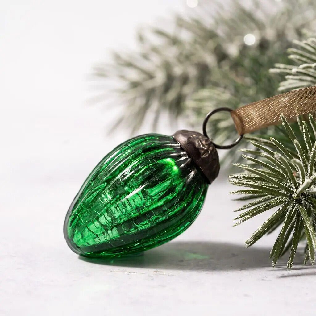 Handcrafted Christmas 1&quot; Vintage Look Glass Pinecone Shaped Ornaments 6 pc set - The Primitive Pineapple Collection