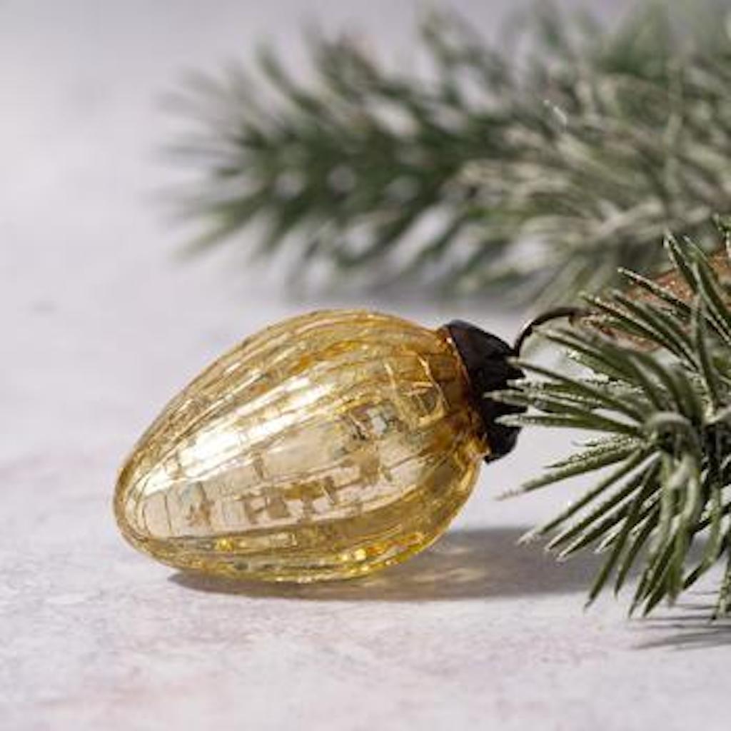 Handcrafted Christmas 1&quot; Vintage Look Glass Pinecone Shaped Ornaments 6 pc set - The Primitive Pineapple Collection