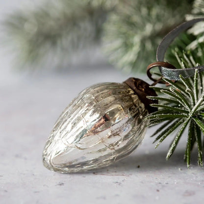 Handcrafted Christmas 1&quot; Vintage Look Glass Pinecone Shaped Ornaments 6 pc set - The Primitive Pineapple Collection