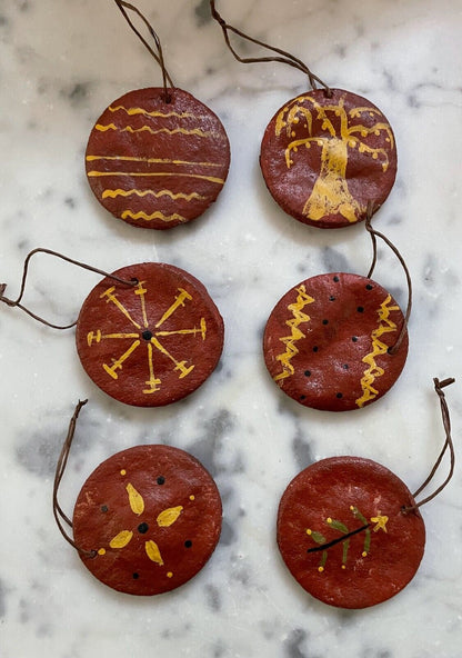 Primitive Christmas Handmade Dough Redware Style Painted 2&quot; Ornaments - The Primitive Pineapple Collection