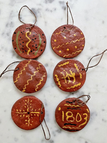 Primitive Christmas Handmade Dough Redware Style Painted 2&quot; Ornaments - The Primitive Pineapple Collection