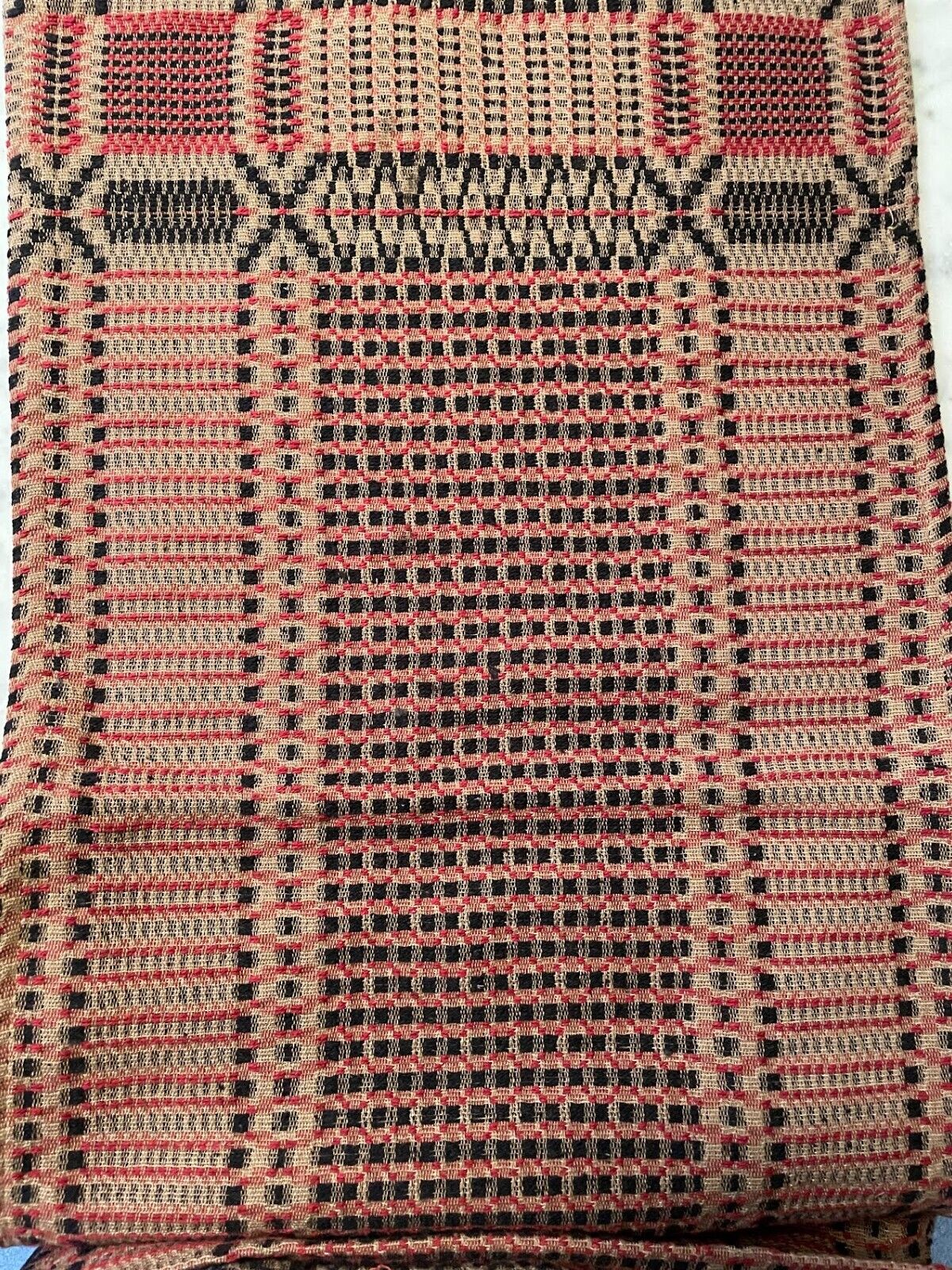 Primitive Edgefield Cranberry, Black, Tan Christmas 14&quot; x 32&quot; Runner Farmhouse - The Primitive Pineapple Collection