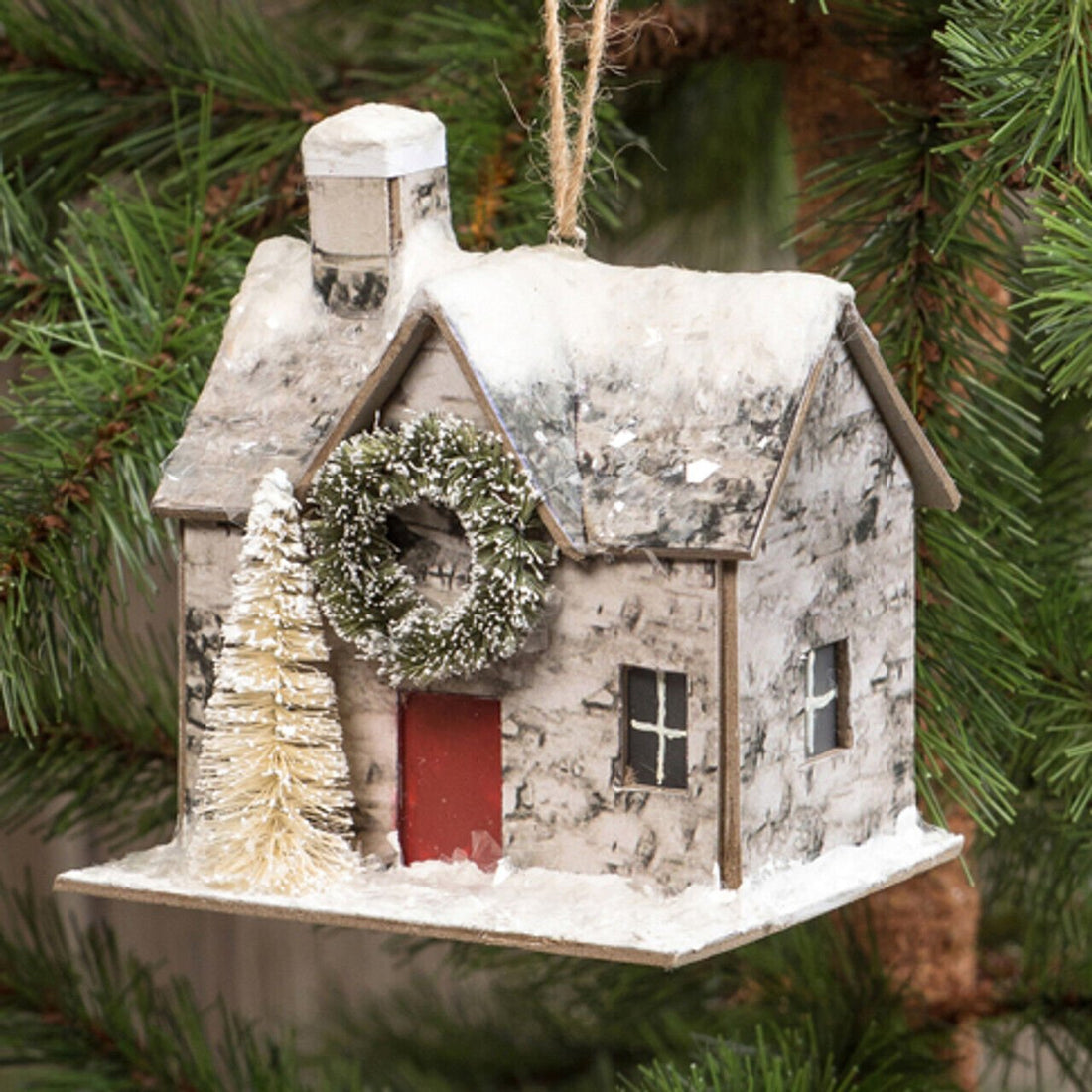 Primitive Ragon House Christmas Saltbox House Ornie with Wreath 3" - The Primitive Pineapple Collection