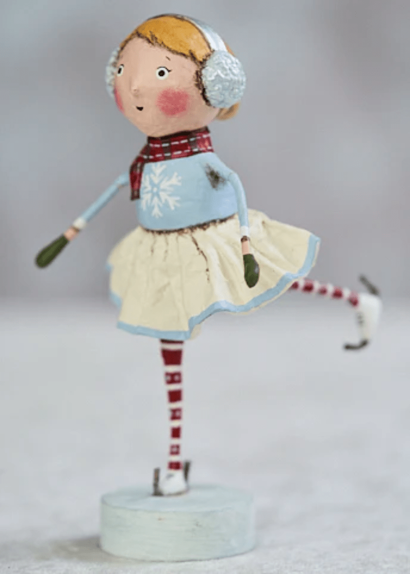 Christmas Folk art Lori Mitchell Skating Katie Girl Figurine 12267 - The Primitive Pineapple Collection