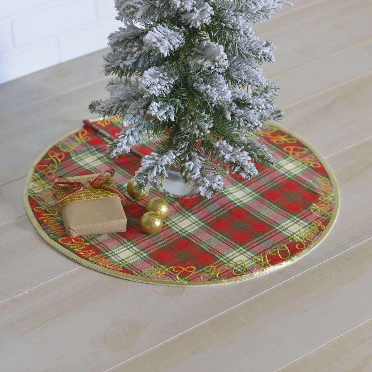 Christmas Holiday Plaid HO HO Holiday Mini Tree Skirt 21&quot; - The Primitive Pineapple Collection