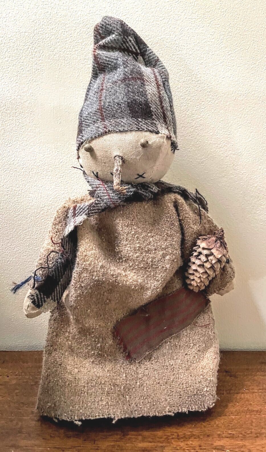 Primitive Christmas Handmade Gray Plaid Snowman Girl Doll 15 &quot;Carrot Nose - The Primitive Pineapple Collection