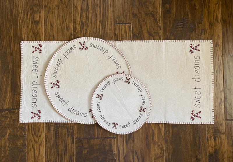 Primitive Christmas Stitched Sweet Dreams Candy Cane Runner 32" - The Primitive Pineapple Collection