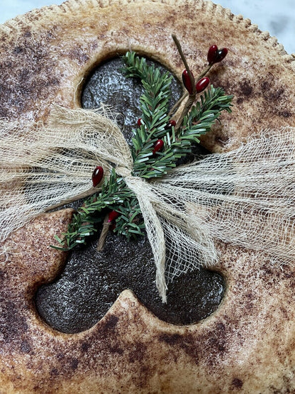 Primitive Holiday Faux Molasses Pie with Gingerbread Cut out 10” Scented - The Primitive Pineapple Collection