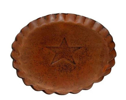 Primitive Farmhouse Rustic Tin Candle Plate with Star and Ruffled Rim 7.5&quot; - The Primitive Pineapple Collection