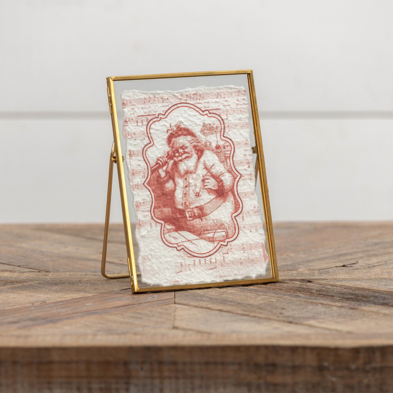Vintage Look Christmas Metal Frame with Retro Santa 7.25&quot; - The Primitive Pineapple Collection