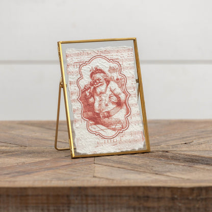 Vintage Look Christmas Metal Frame with Retro Santa 7.25&quot; - The Primitive Pineapple Collection