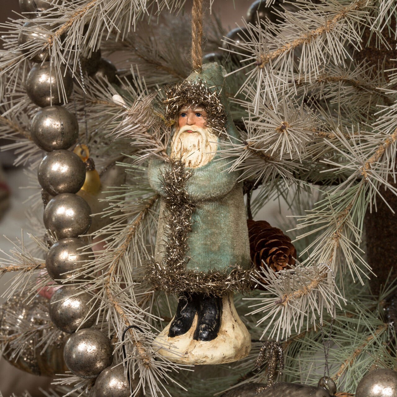 Primitive Christmas Ragon 5&quot; Soft Blue Velvet German Belsnickle Santa 11809 - The Primitive Pineapple Collection