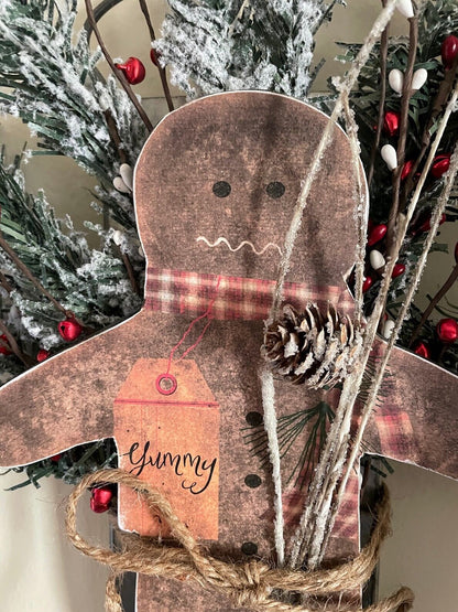 Primitive Christmas Gingerbread w/ Greens on Vintage Look Grater - The Primitive Pineapple Collection