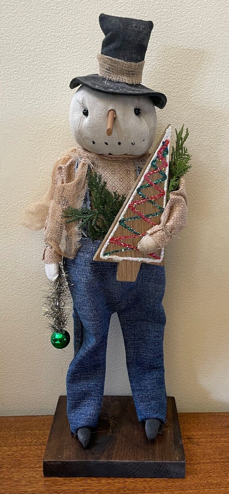 Primitive Folk Art Christmas Christmas Cookie Snowman on Stand 17&quot; - The Primitive Pineapple Collection