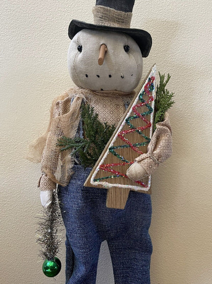 Primitive Folk Art Christmas Christmas Cookie Snowman on Stand 17&quot; - The Primitive Pineapple Collection