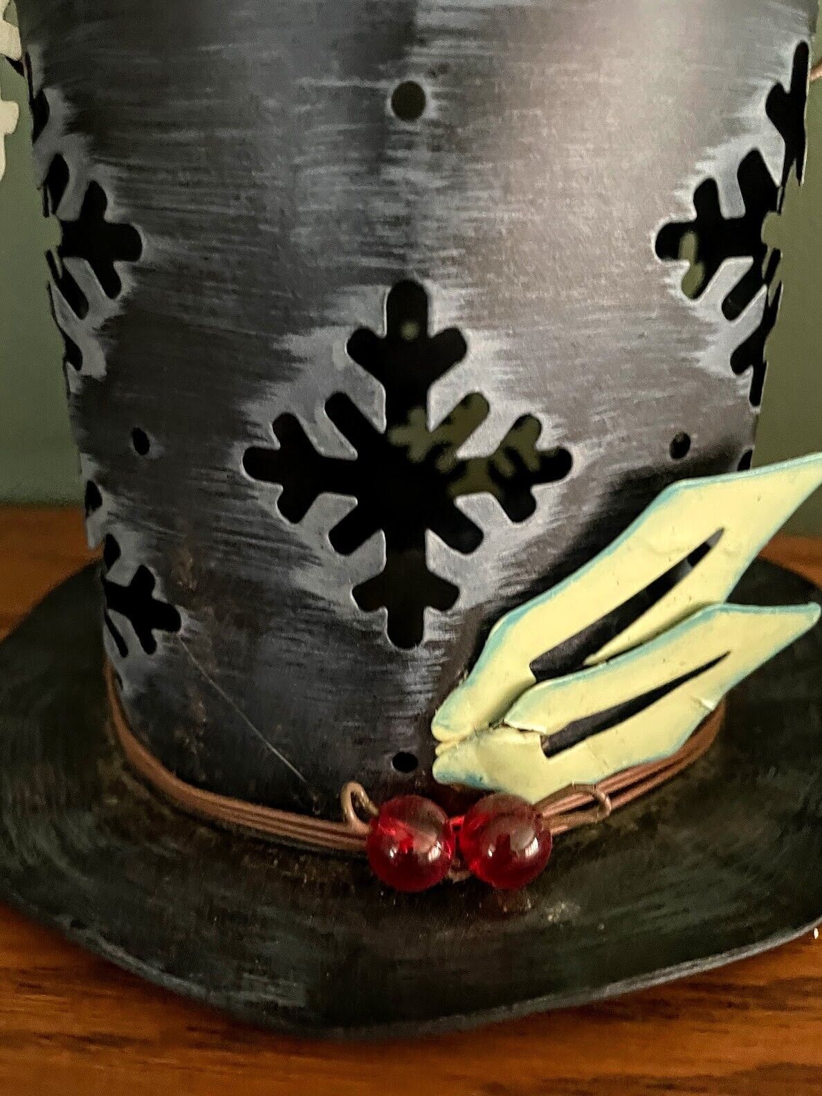 Primitive Farmhouse Metal Snowman Hat Luminary Snowflake Cut Out - The Primitive Pineapple Collection