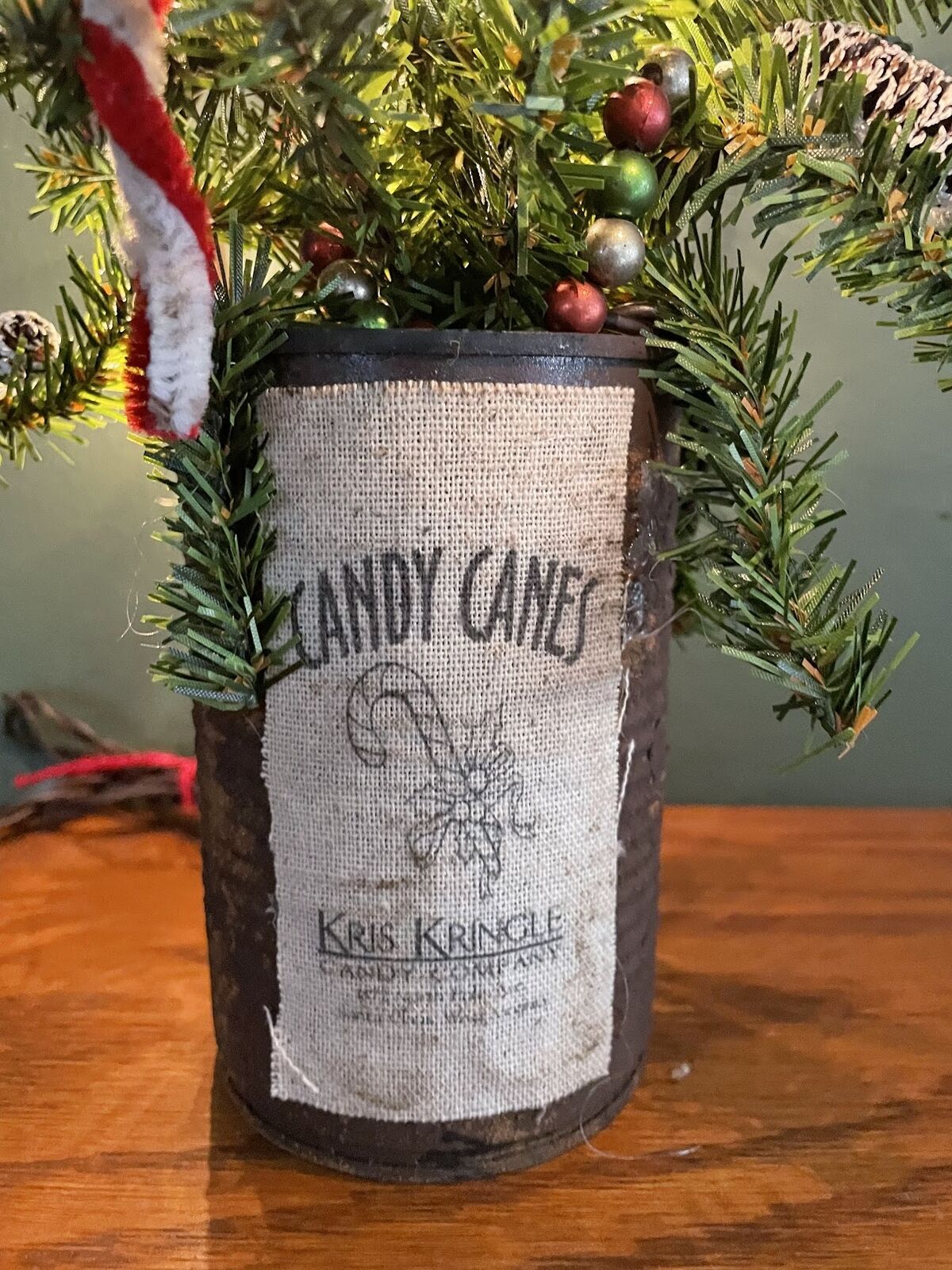 Primitive Electric Christmas Tree Rusty Tin Candy Cane 14&quot; - The Primitive Pineapple Collection