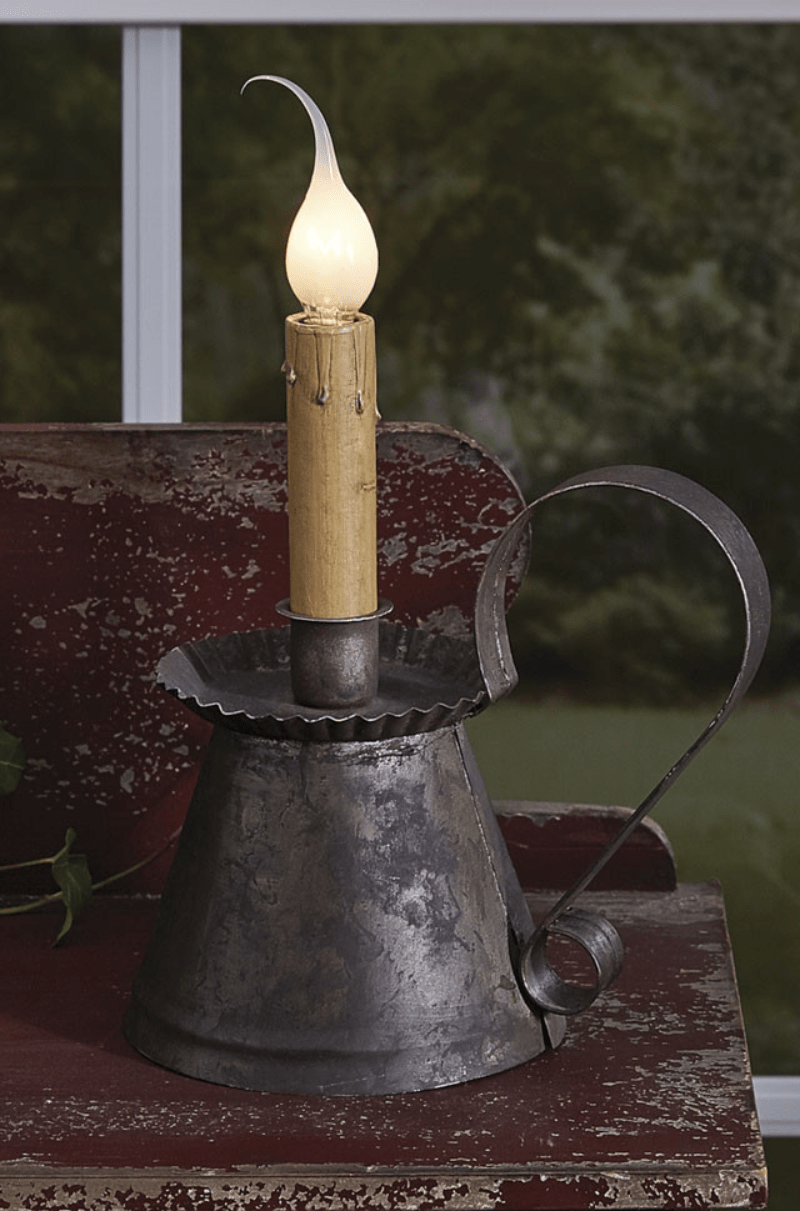 Primitive Colonial Electric Dunkirk Chamberstick Light w/ Silicone Bulb - The Primitive Pineapple Collection